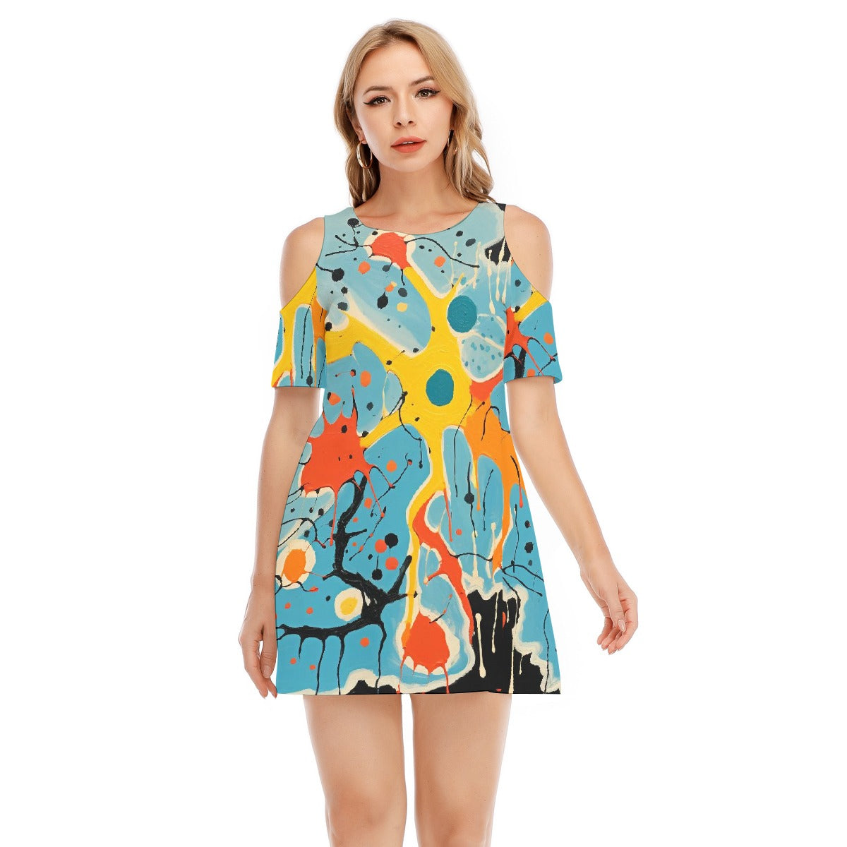 All-Over Print Women's Cold Shoulder Dress | 190GSM Cotton