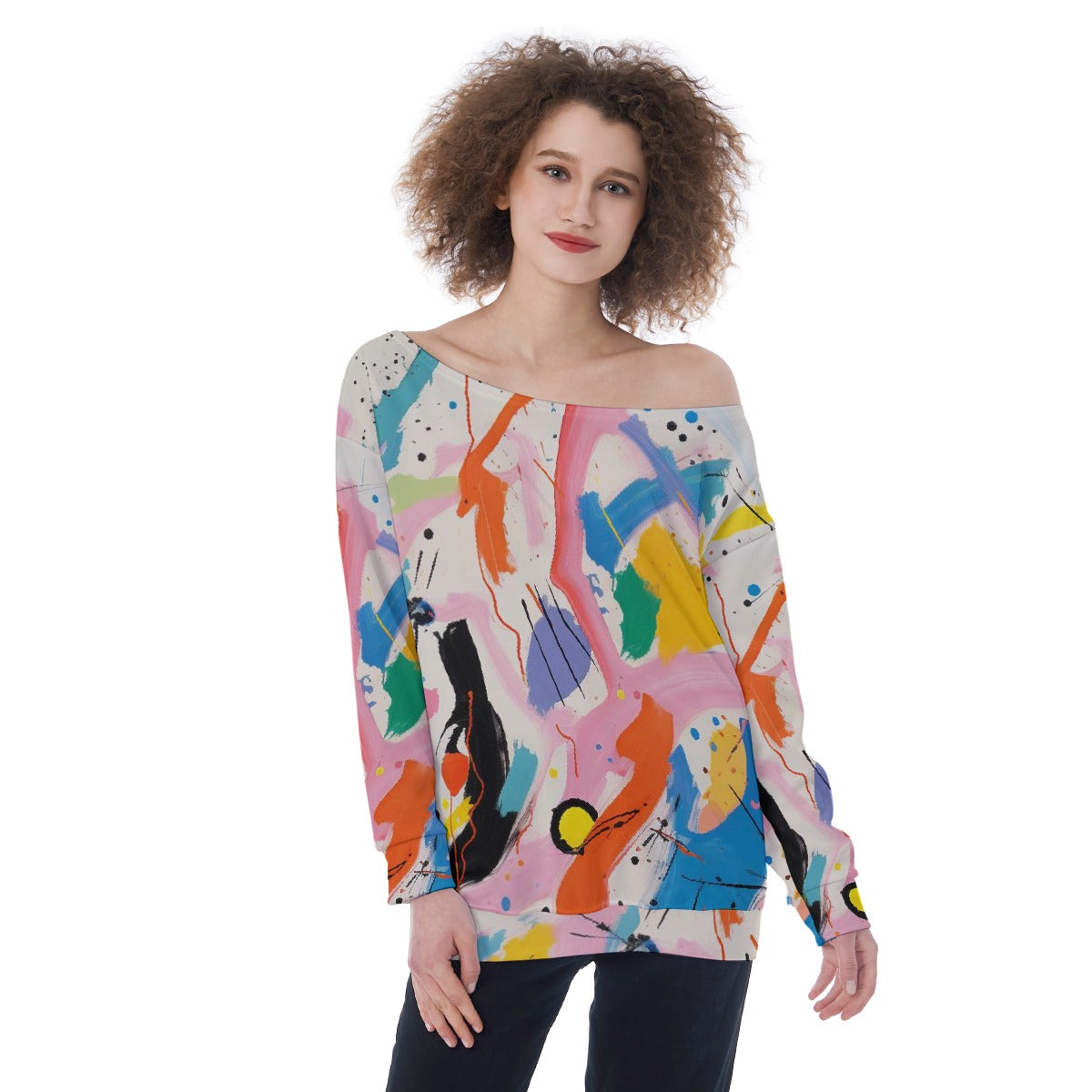 All-Over Print Oversized Women's Off-Shoulder Sweatshirt