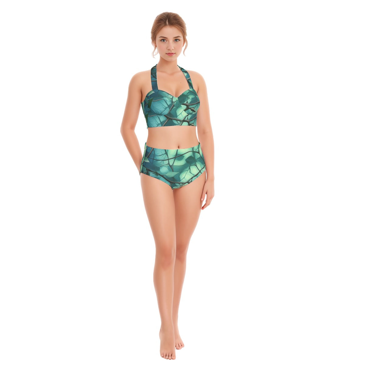 All-Over Print Women's Swimsuit Set With Halter