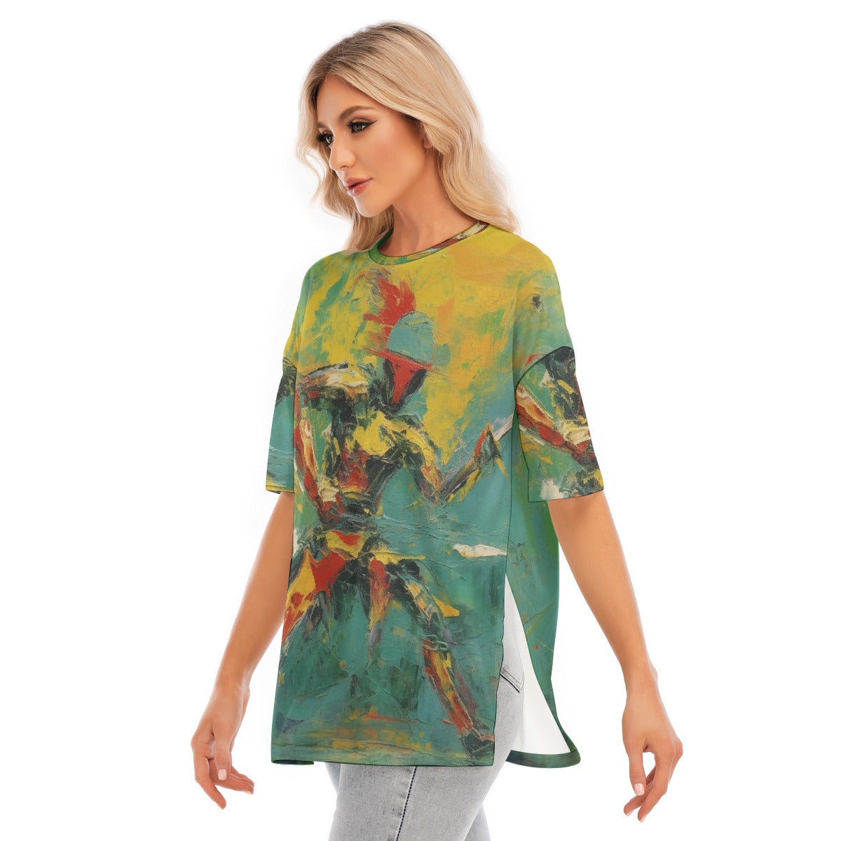All-Over Print Women's Short Sleeves T-shirt With Hem Split