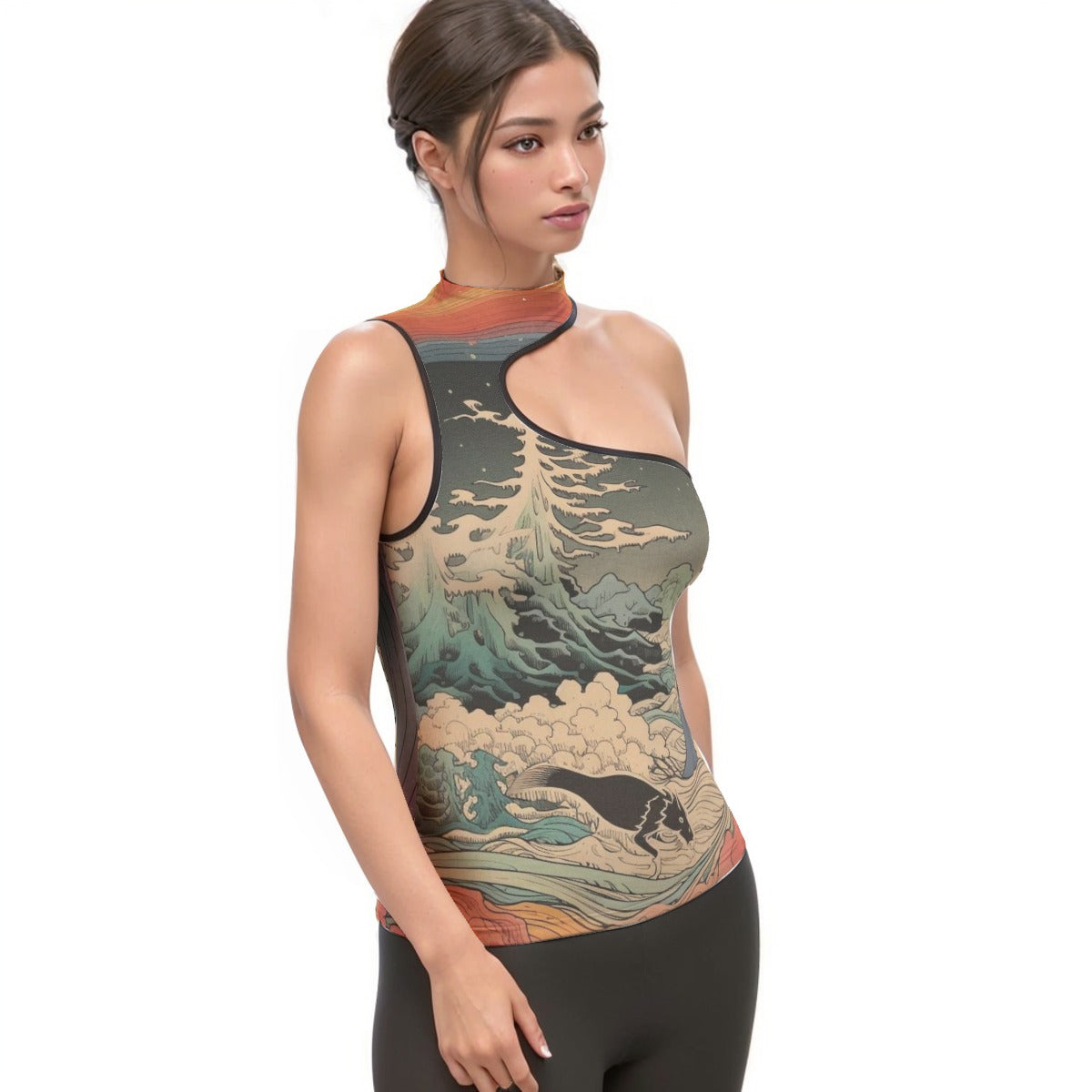 All-Over Print Women's Halter Sleeveless Asymmetrical Tank Top