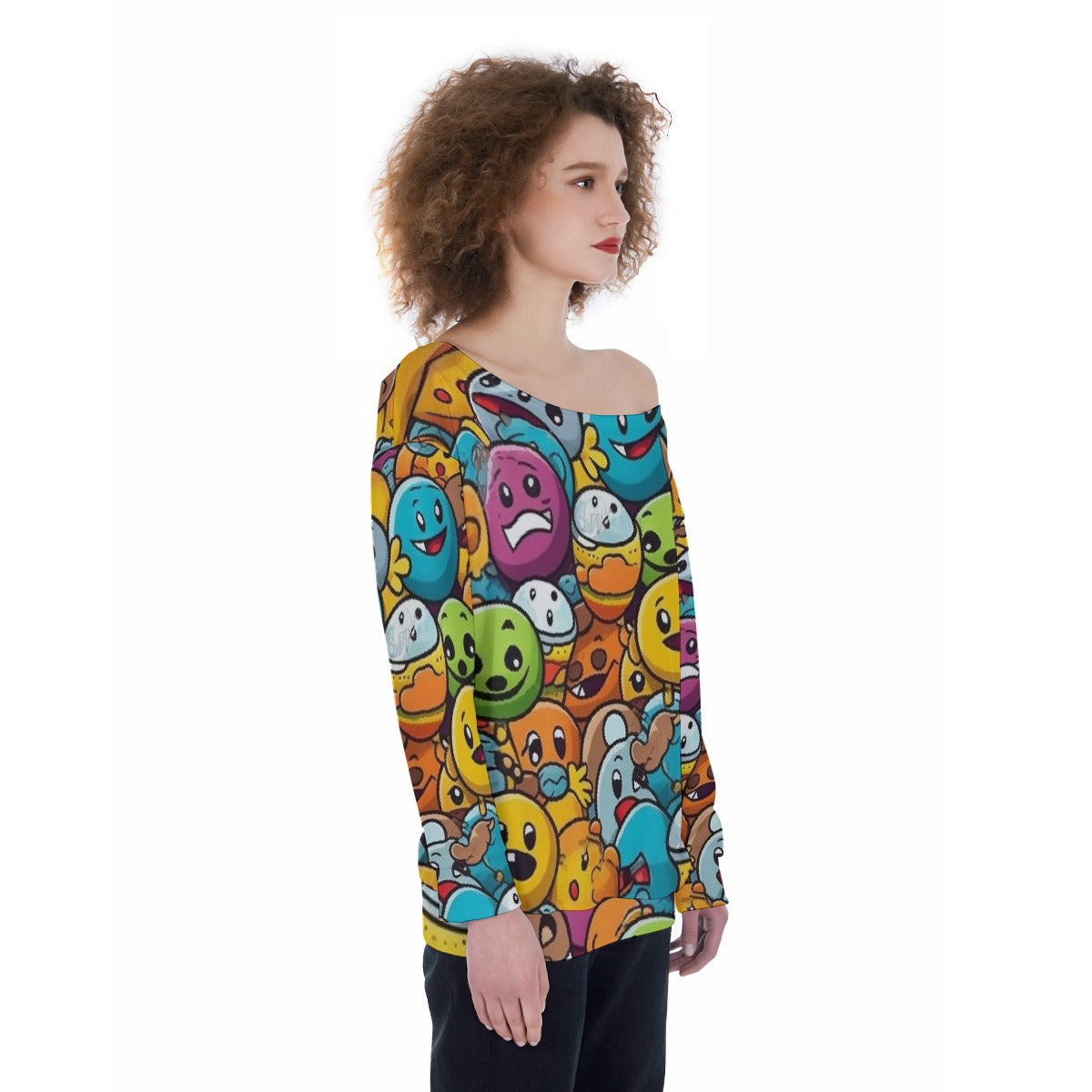 All-Over Print Oversized Women's Off-Shoulder Sweatshirt