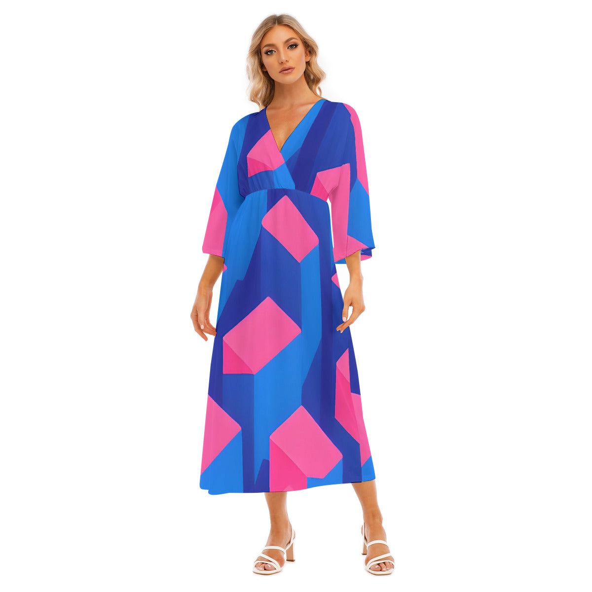 All-Over Print Women's Mid-Sleeve Long Dress