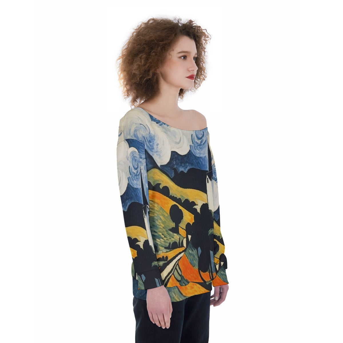 All-Over Print Oversized Women's Off-Shoulder Sweatshirt