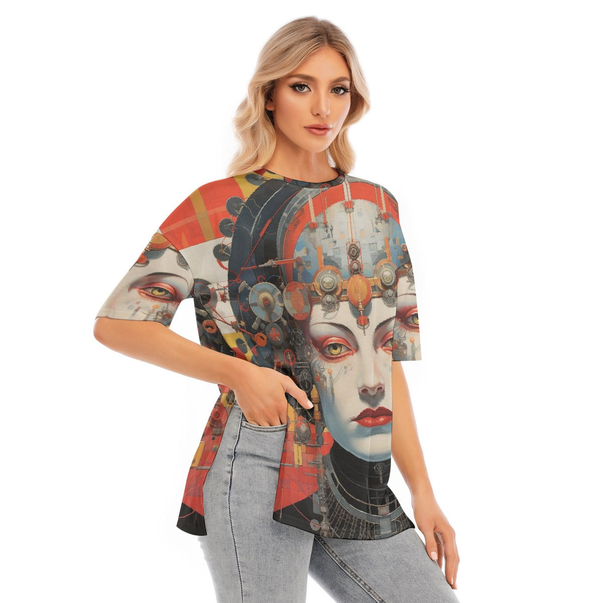 All-Over Print Women's Short Sleeves T-shirt With Hem Split
