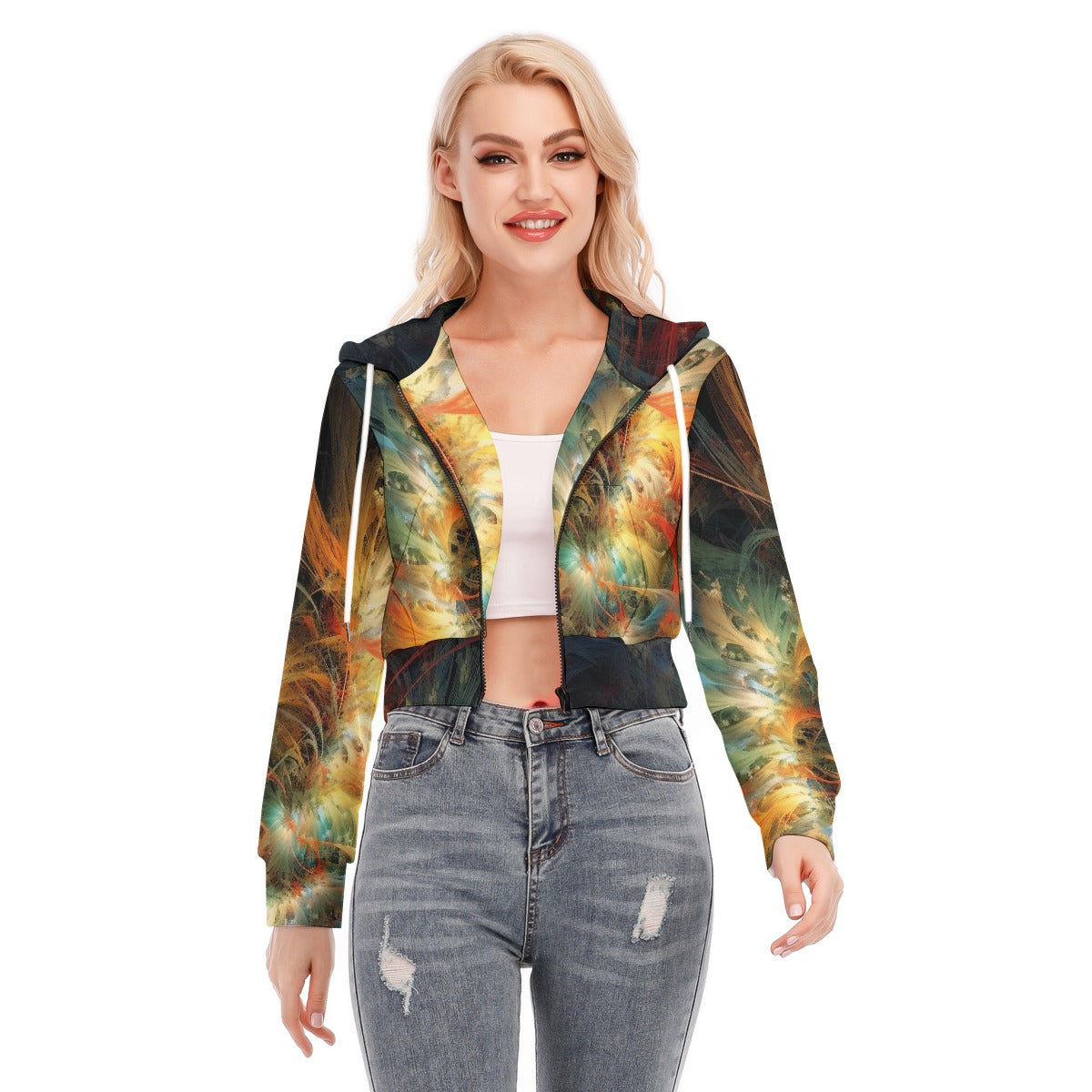 All-Over Print Women's Crop Top Hoodie With Zipper Closure