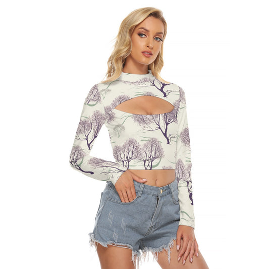 All-Over Print Women's Hollow Chest Keyhole Tight Crop Top