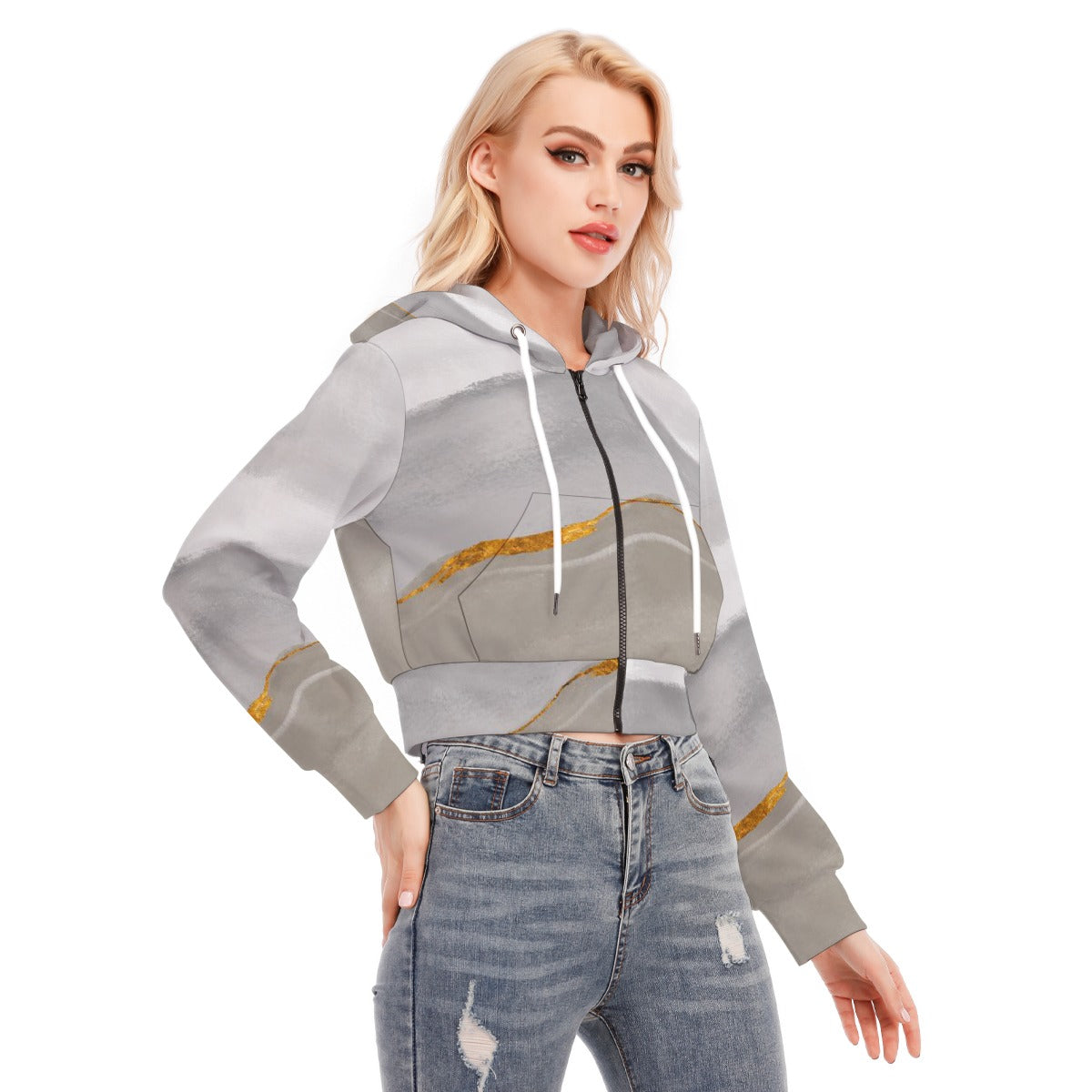 All-Over Print Women's Crop Top Hoodie With Zipper Closure