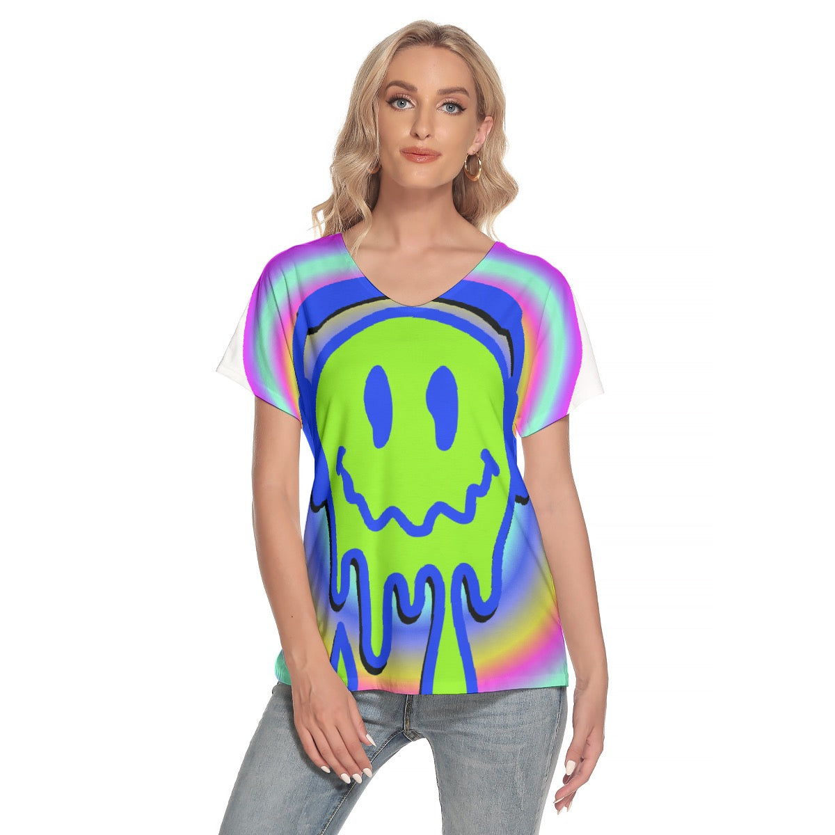 All-Over Print Women's Loose V-neck Short Sleeve T-shirt