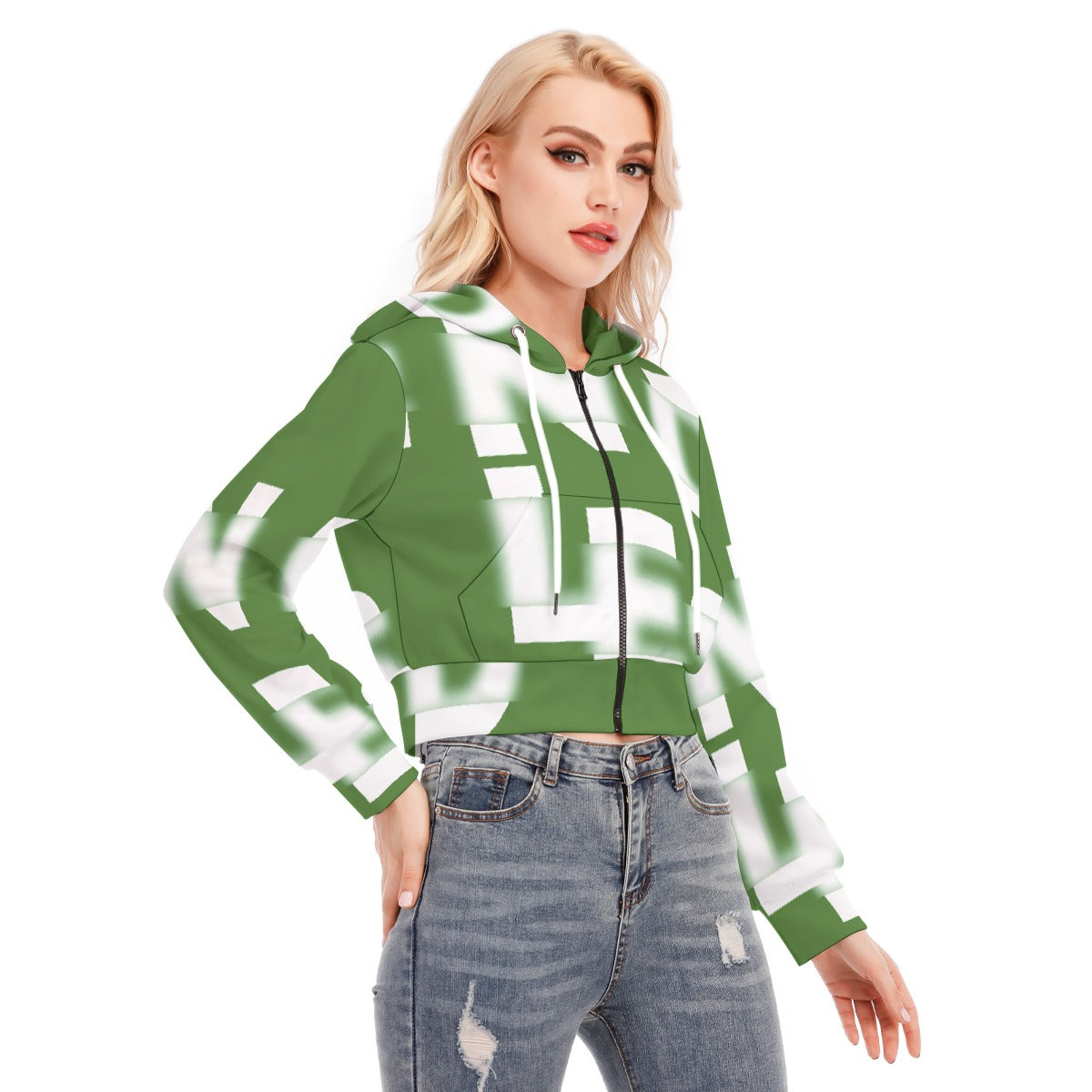 All-Over Print Women's Crop Top Hoodie With Zipper Closure