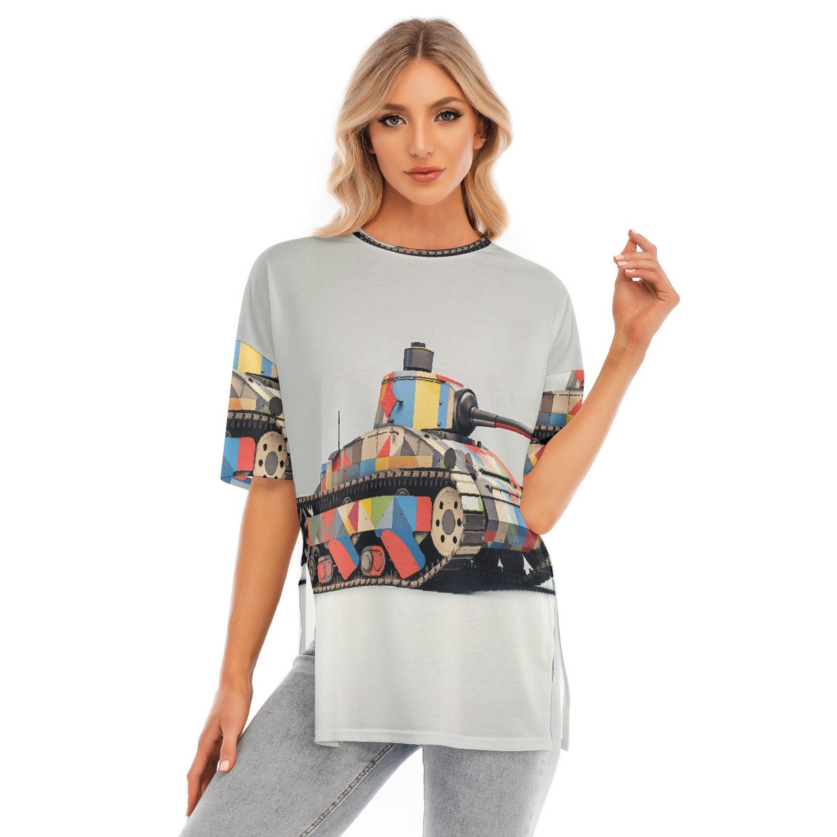 All-Over Print Women's Short Sleeves T-shirt With Hem Split