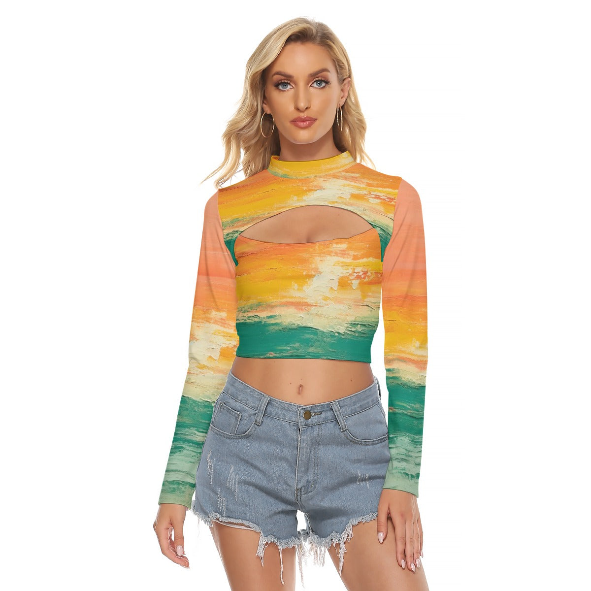 All-Over Print Women's Hollow Chest Keyhole Tight Crop Top