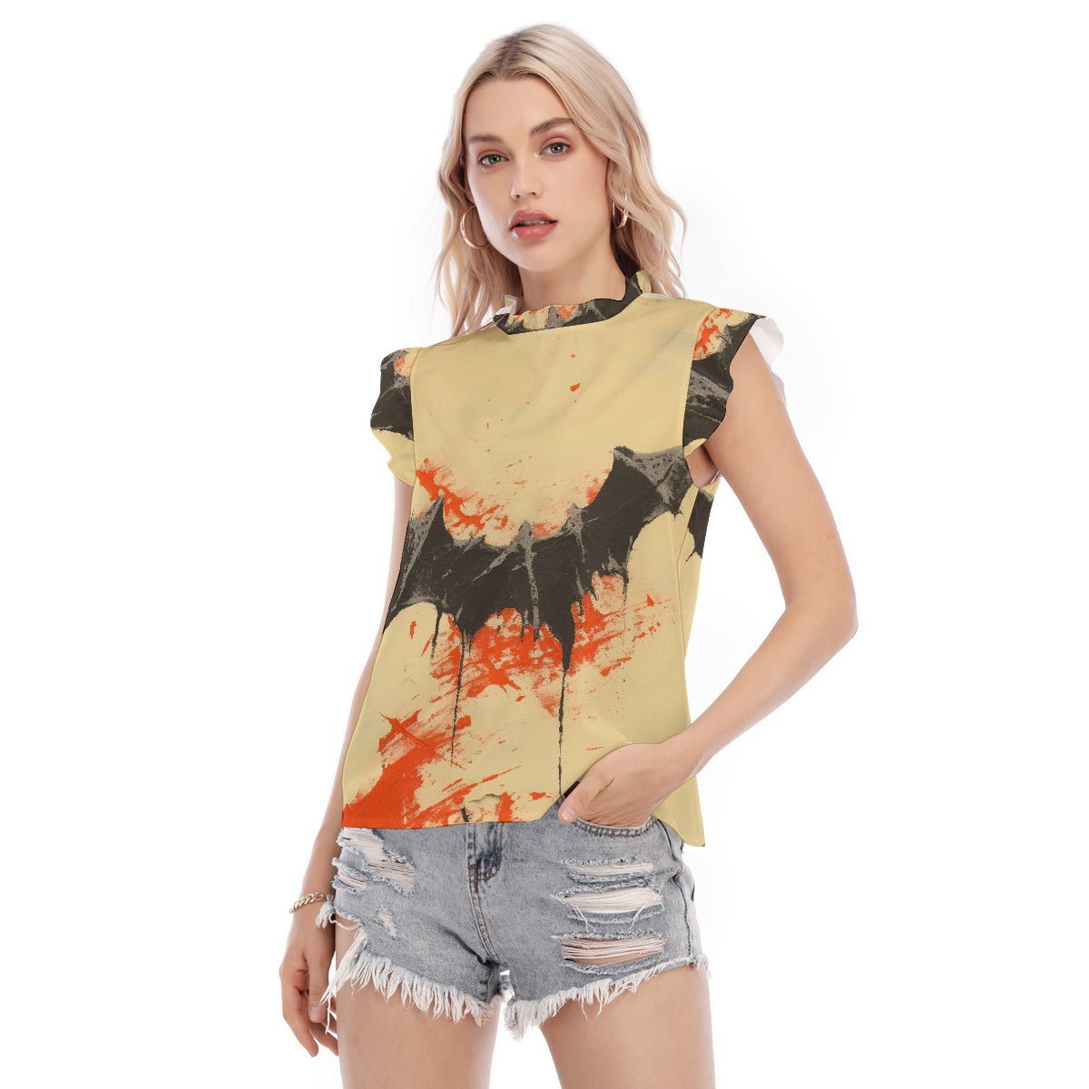 All-Over Print Women's Blouse With Ruffle Collar And Sleeve
