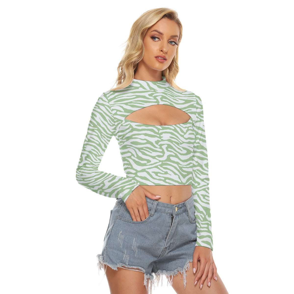 All-Over Print Women's Hollow Chest Keyhole Tight Crop Top