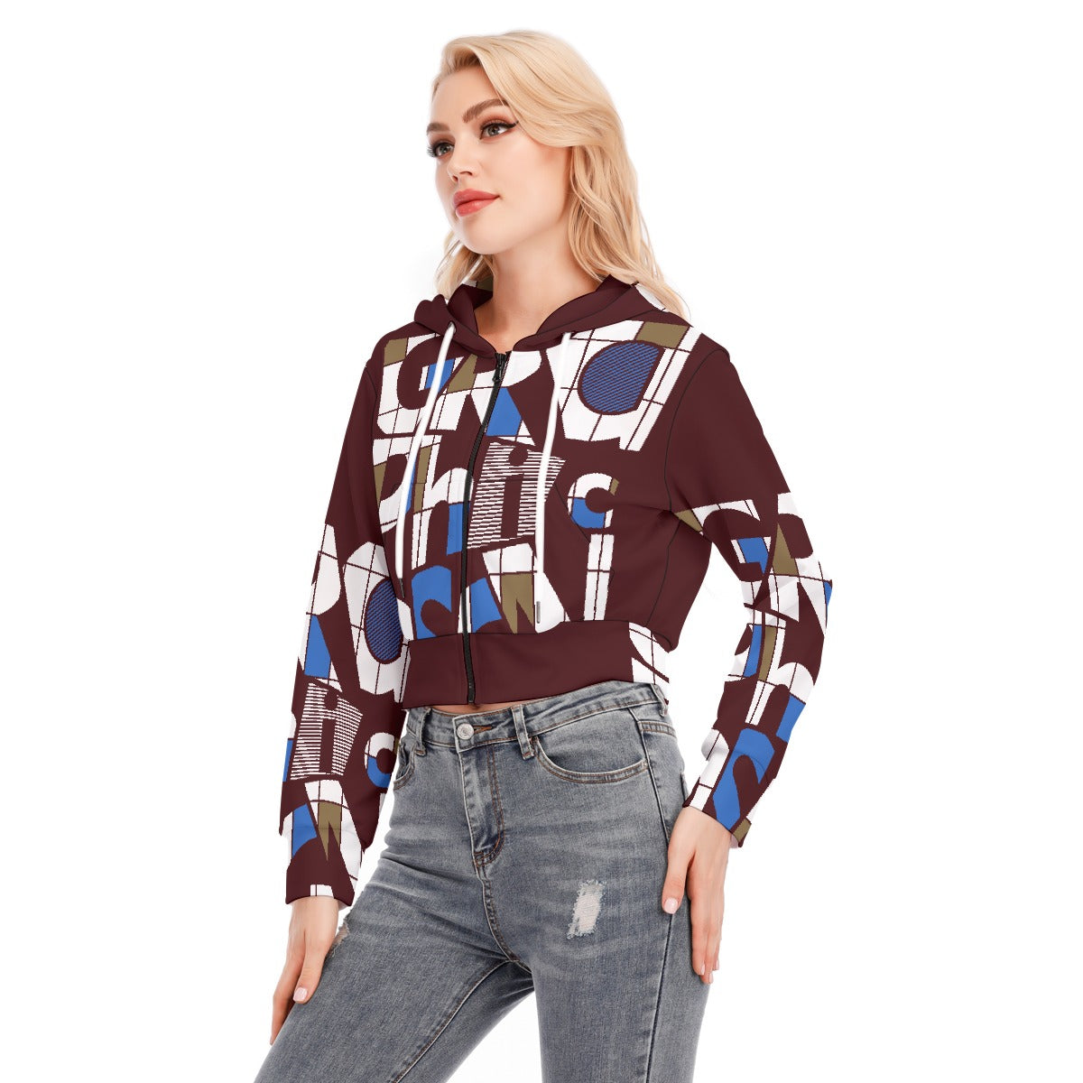 All-Over Print Women's Crop Top Hoodie With Zipper Closure