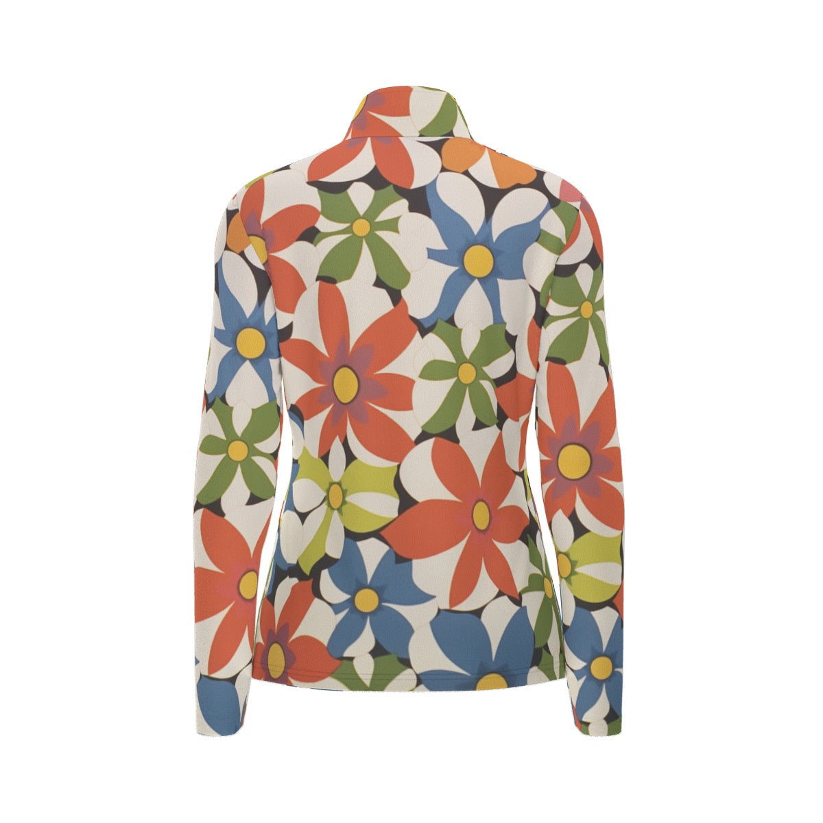 All-Over Print Women's Sports Collar Jersey With Long Sleeve