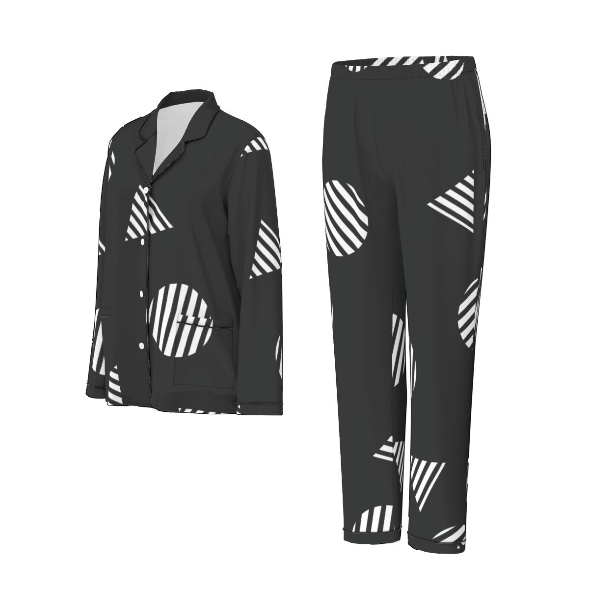 All-Over Print Women's Long Sleeve Pajama Set With Black Contrast Piping