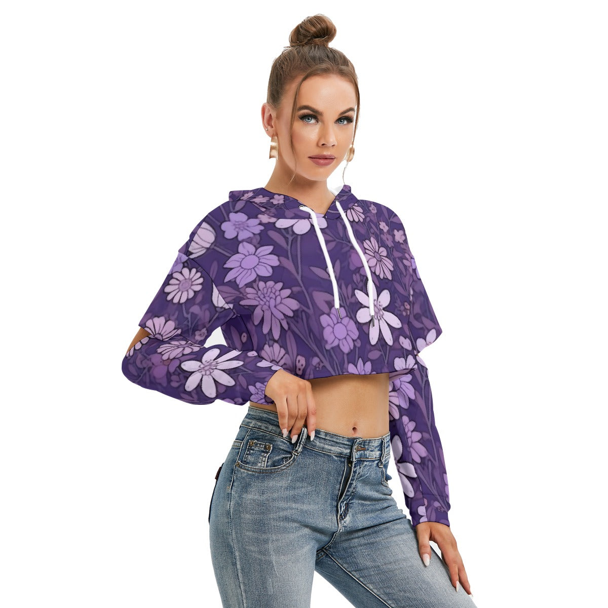 All-Over Print Women's Heavy Fleece Hoodie With Hollow Out Sleeve