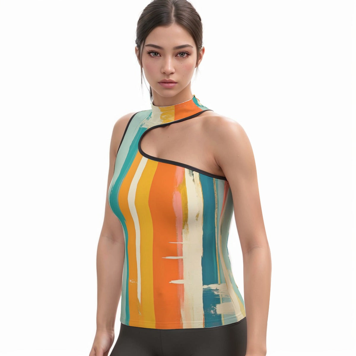 All-Over Print Women's Halter Sleeveless Asymmetrical Tank Top