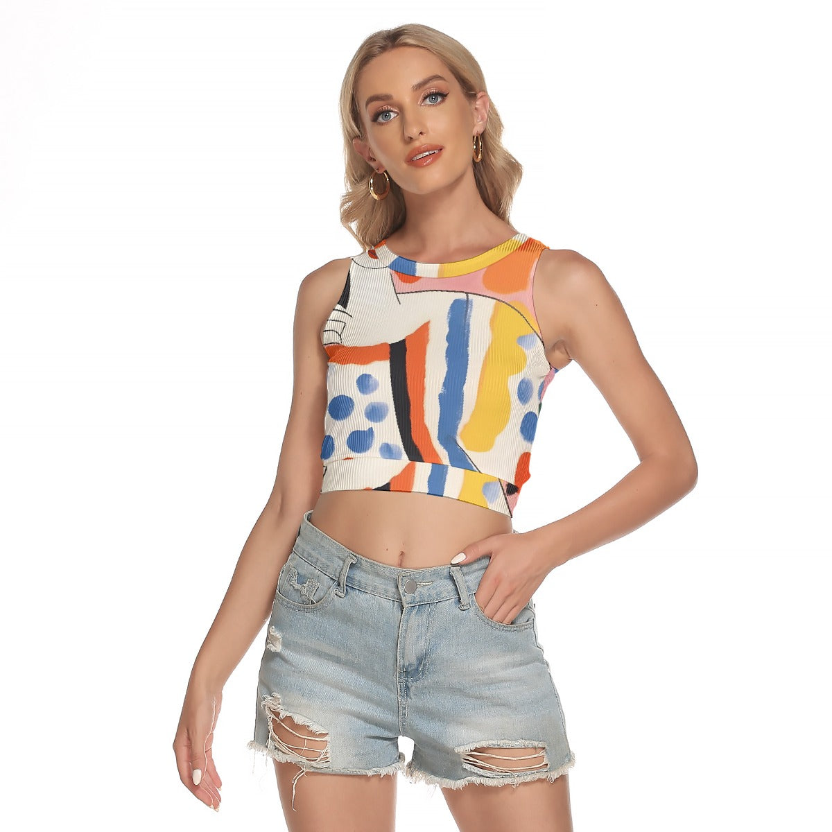 All-Over Print Women's Sleeveless Back Hollow Crop Top