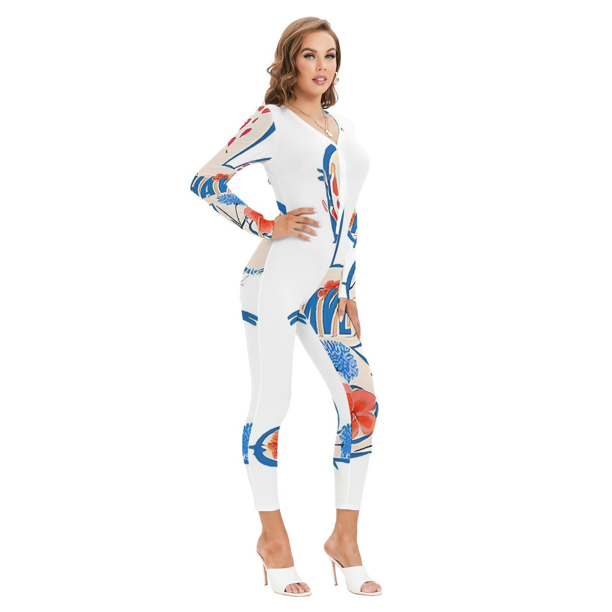 All-Over Print Women's Plunging Neck Jumpsuit