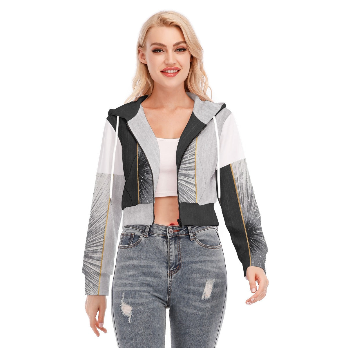 All-Over Print Women's Crop Top Hoodie With Zipper Closure