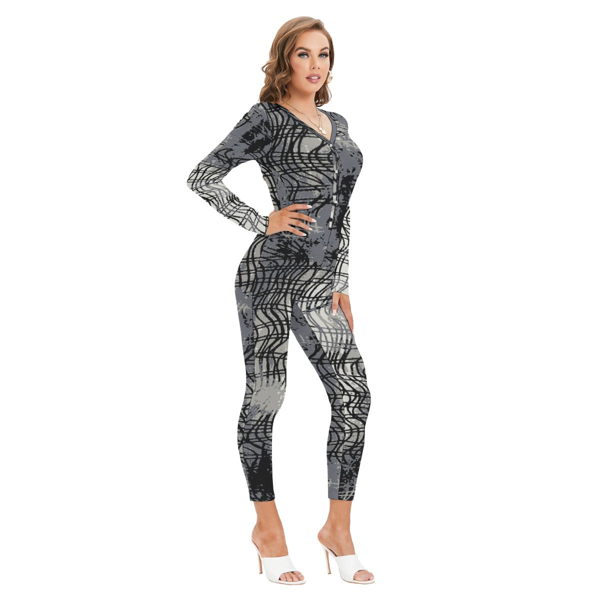 All-Over Print Women's Plunging Neck Jumpsuit