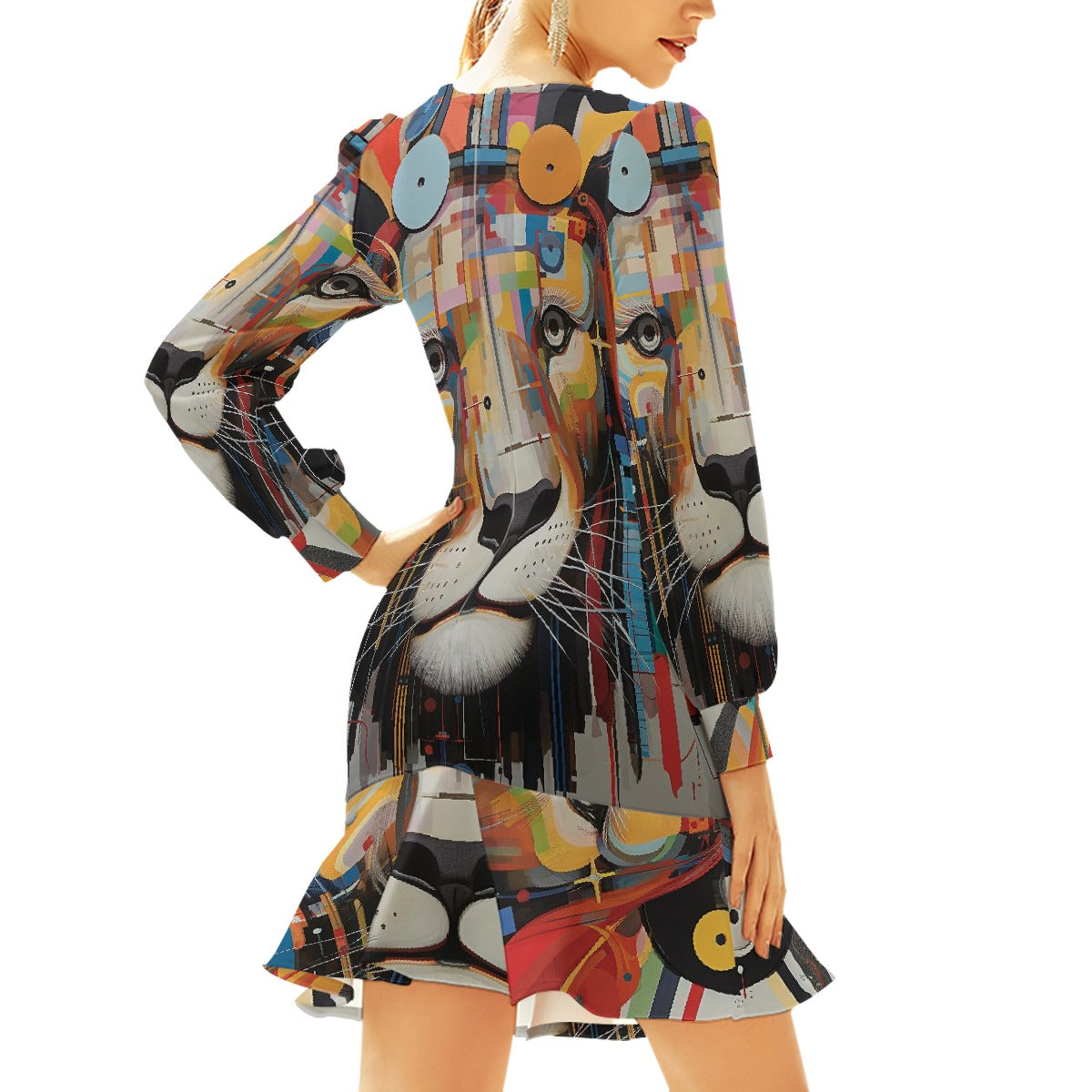 All-Over Print Women's Ruffle Hem Skinny Dress