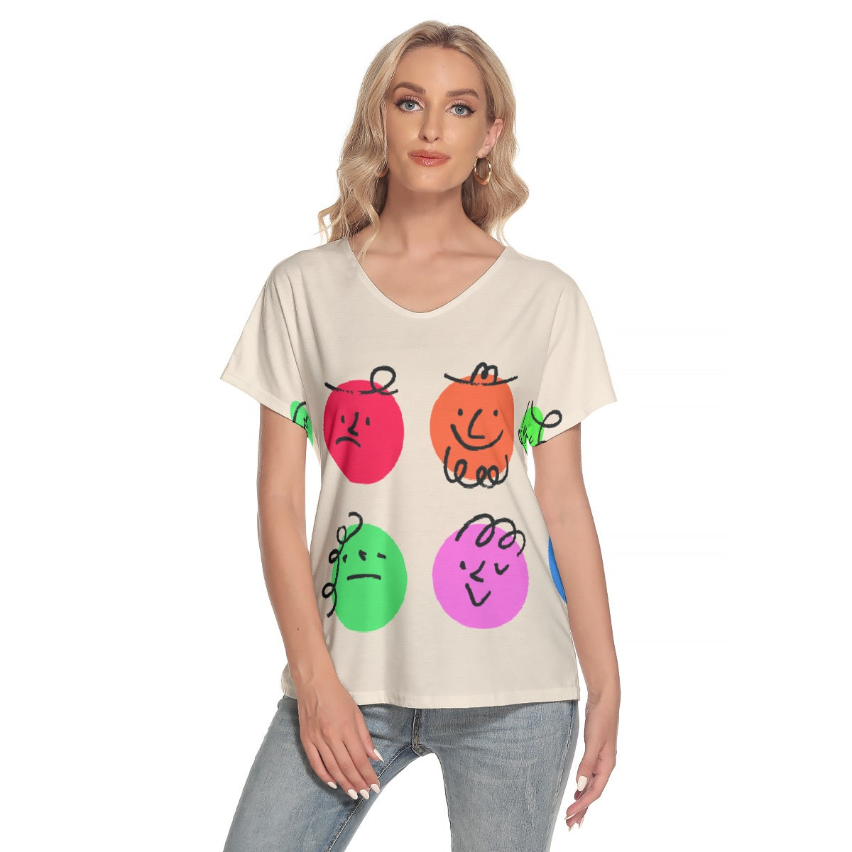 All-Over Print Women's Loose V-neck Short Sleeve T-shirt