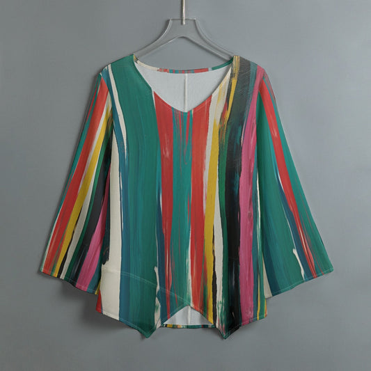 All-Over Print Women's V-neck T-shirt With Irregular Hem