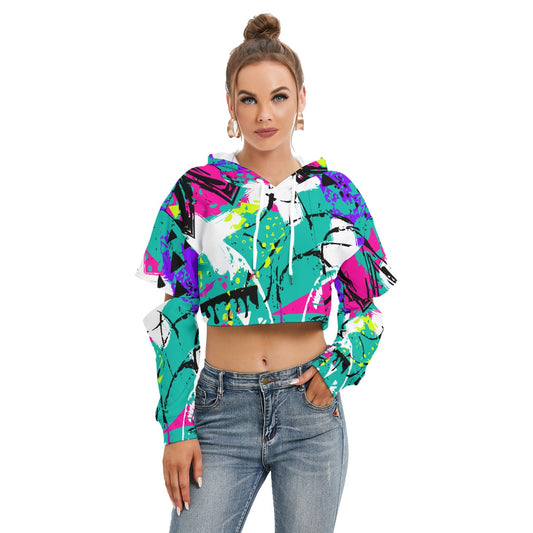 All-Over Print Women's Heavy Fleece Hoodie With Hollow Out Sleeve