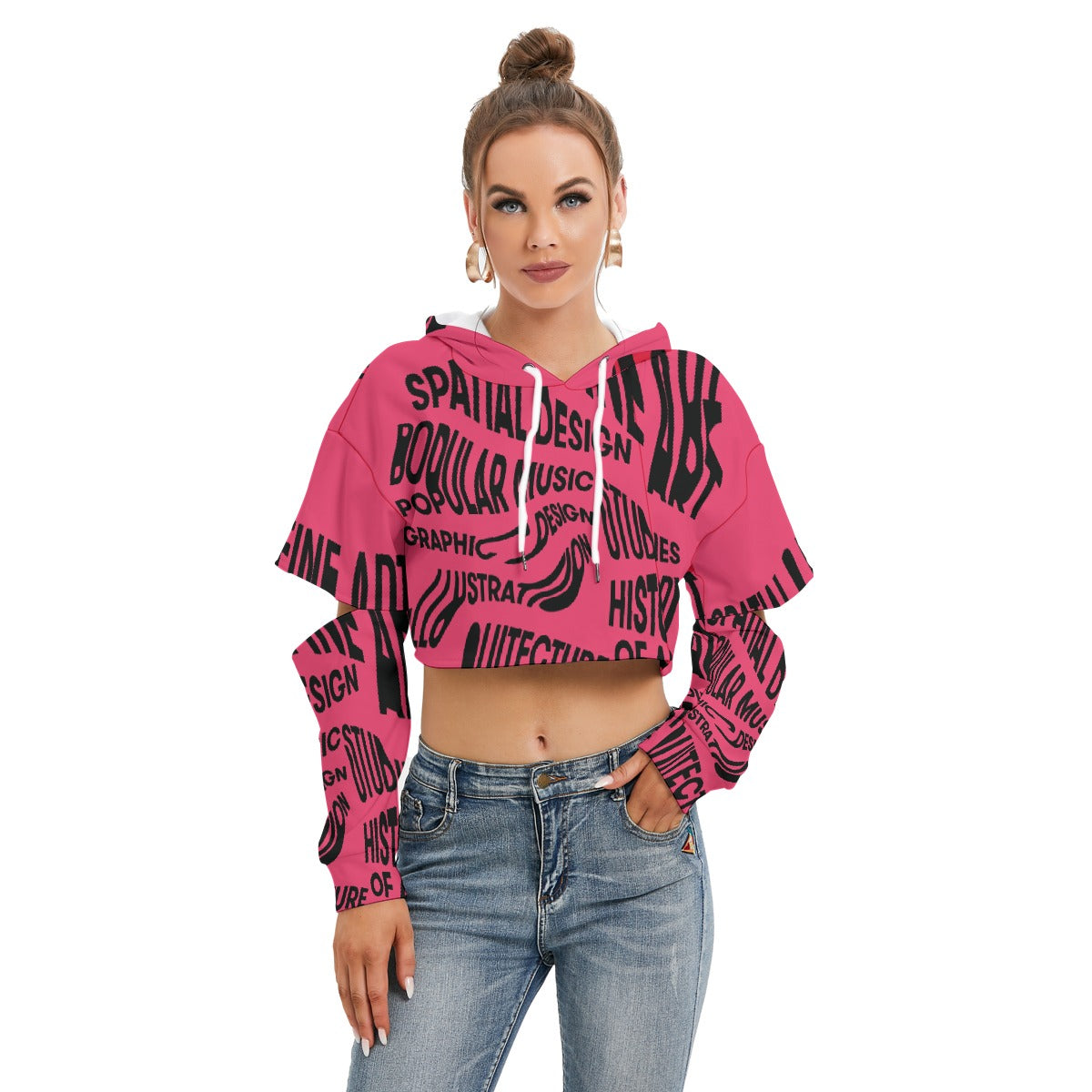 All-Over Print Women's Heavy Fleece Hoodie With Hollow Out Sleeve