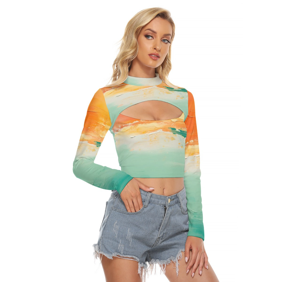 All-Over Print Women's Hollow Chest Keyhole Tight Crop Top