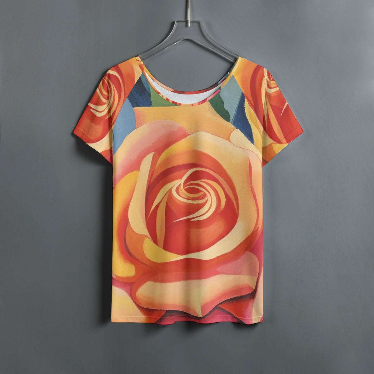 All-Over Print Women's Round Neck T-shirt With Raglan Sleeve