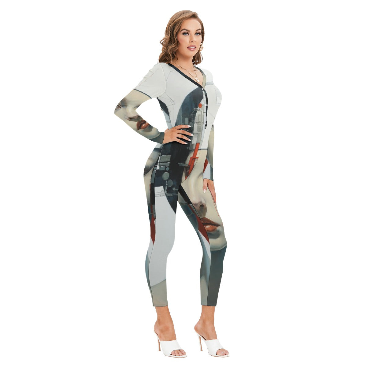 All-Over Print Women's Plunging Neck Jumpsuit