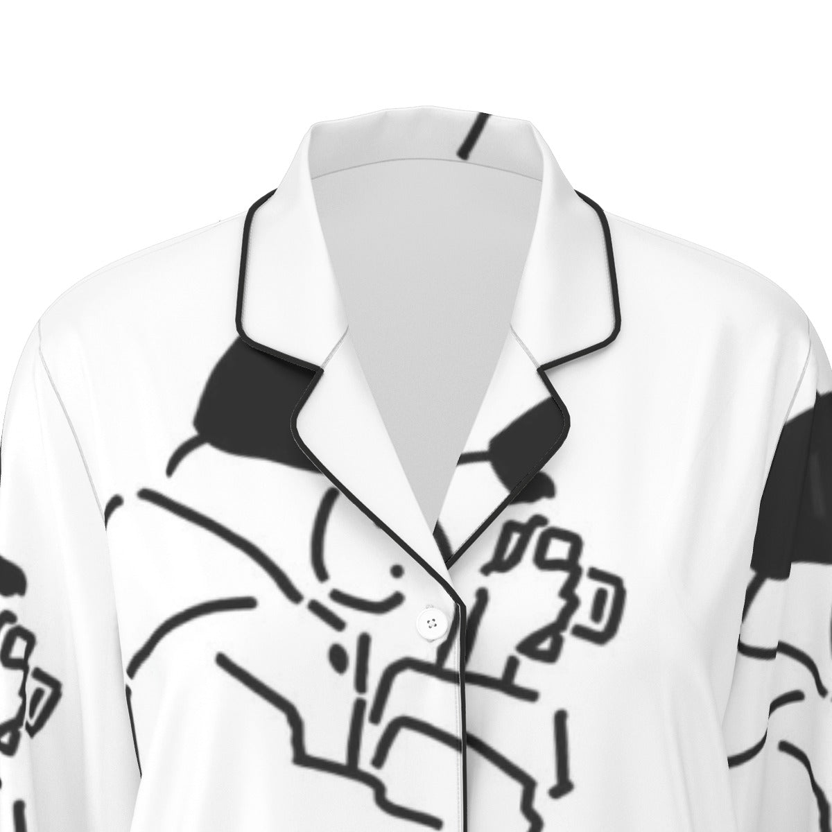 All-Over Print Women's Long Sleeve Pajama Set With Black Contrast Piping