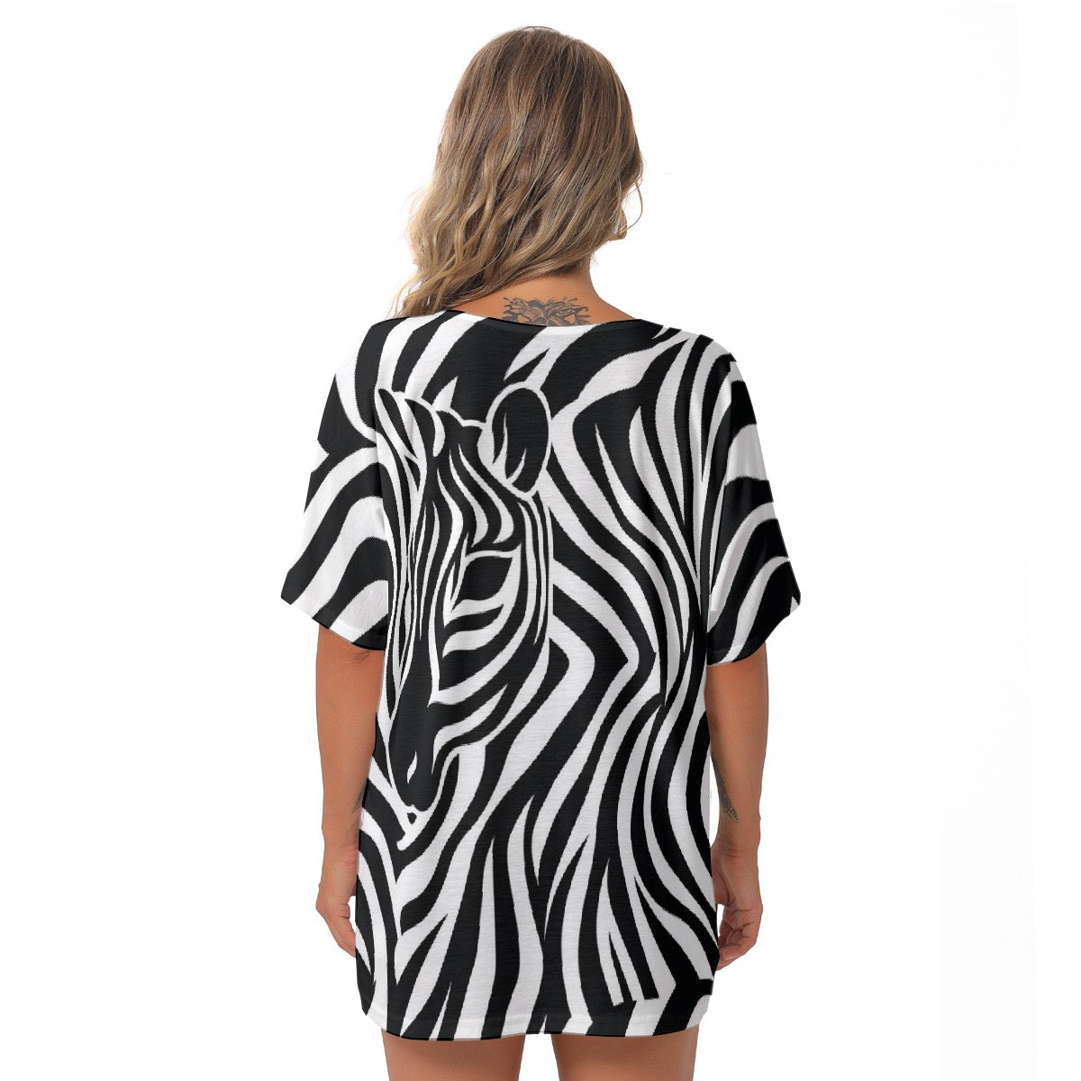 All-Over Print Women's Bat Sleeves V-Neck Blouse