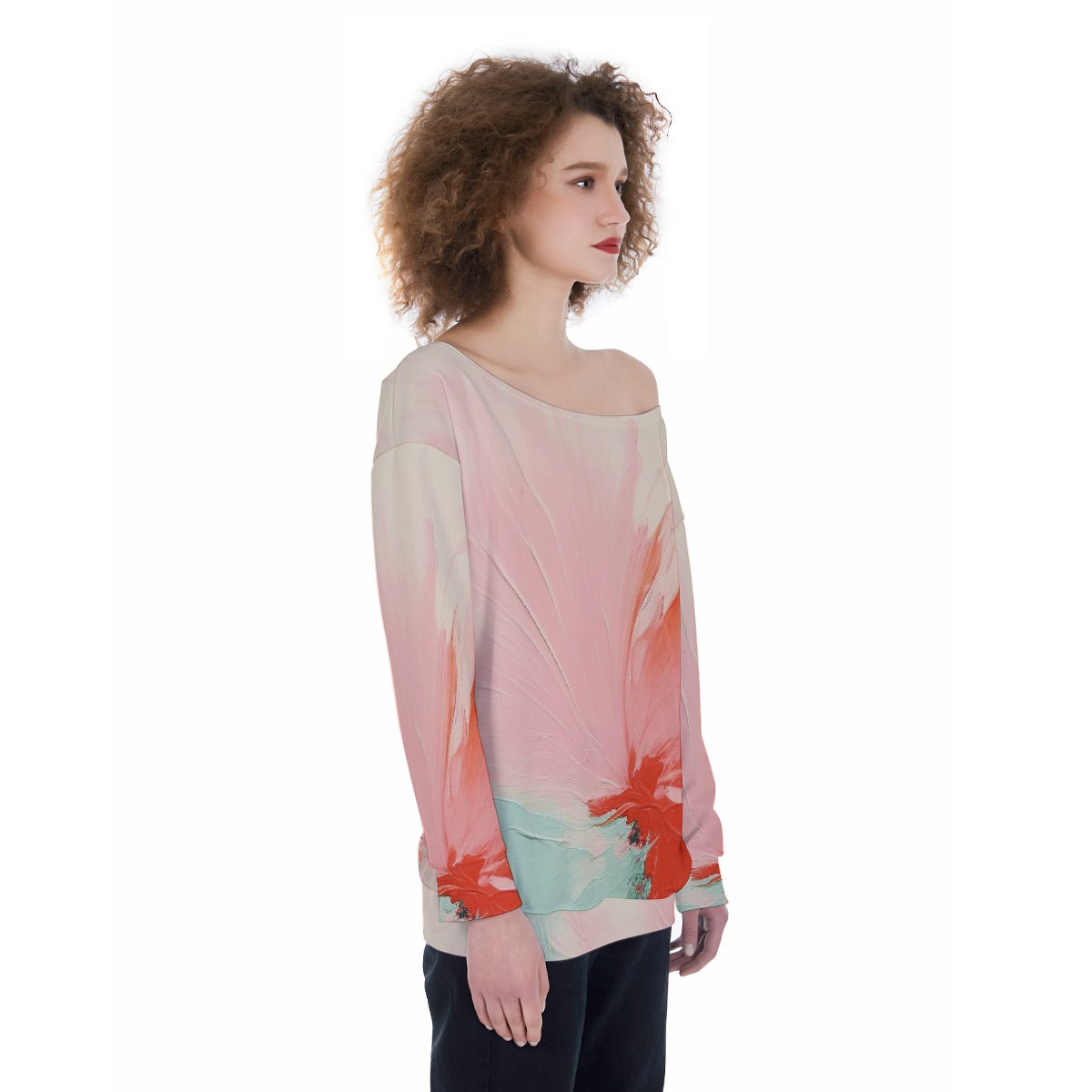 All-Over Print Oversized Women's Off-Shoulder Sweatshirt