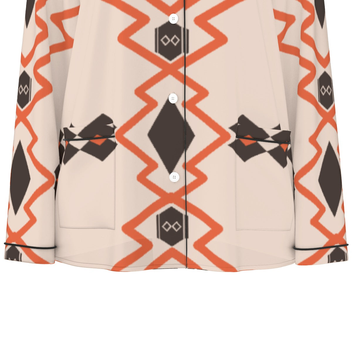 All-Over Print Women's Long Sleeve Pajama Set With Black Contrast Piping