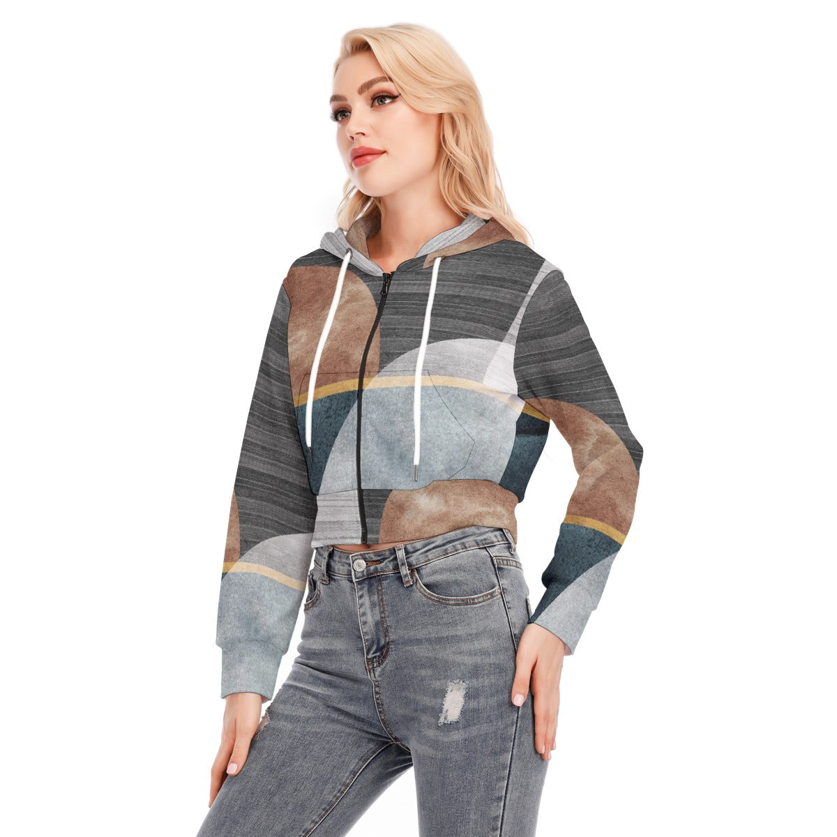 All-Over Print Women's Crop Top Hoodie With Zipper Closure