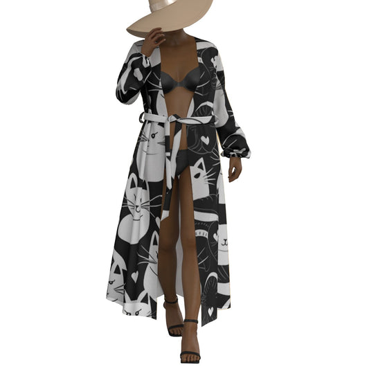 All-Over Print Women's Lace-up Chiffon Robe