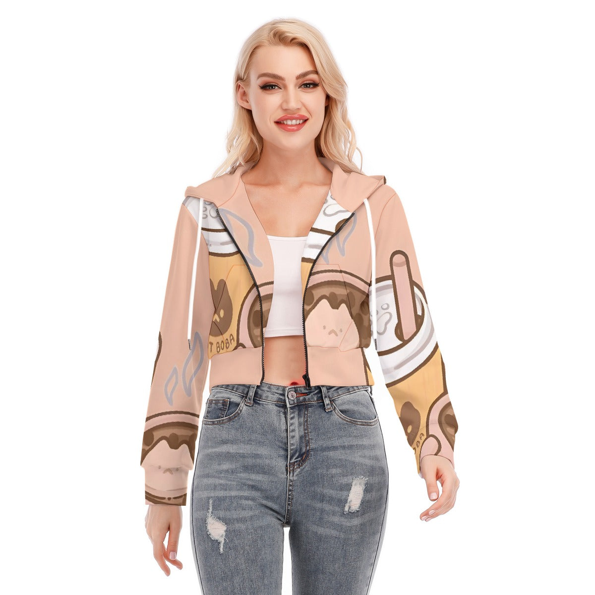 All-Over Print Women's Crop Top Hoodie With Zipper Closure