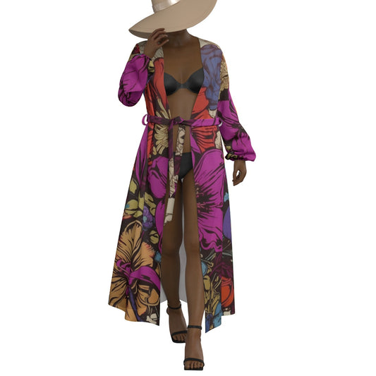 All-Over Print Women's Lace-up Chiffon Robe