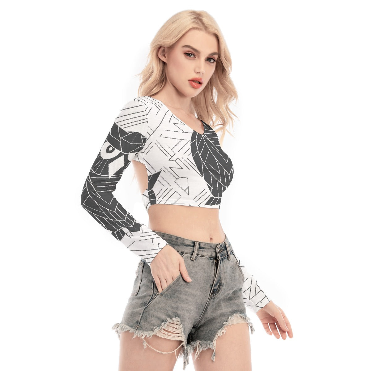 All-Over Print Women's Back Hollow T-shirt With Strap