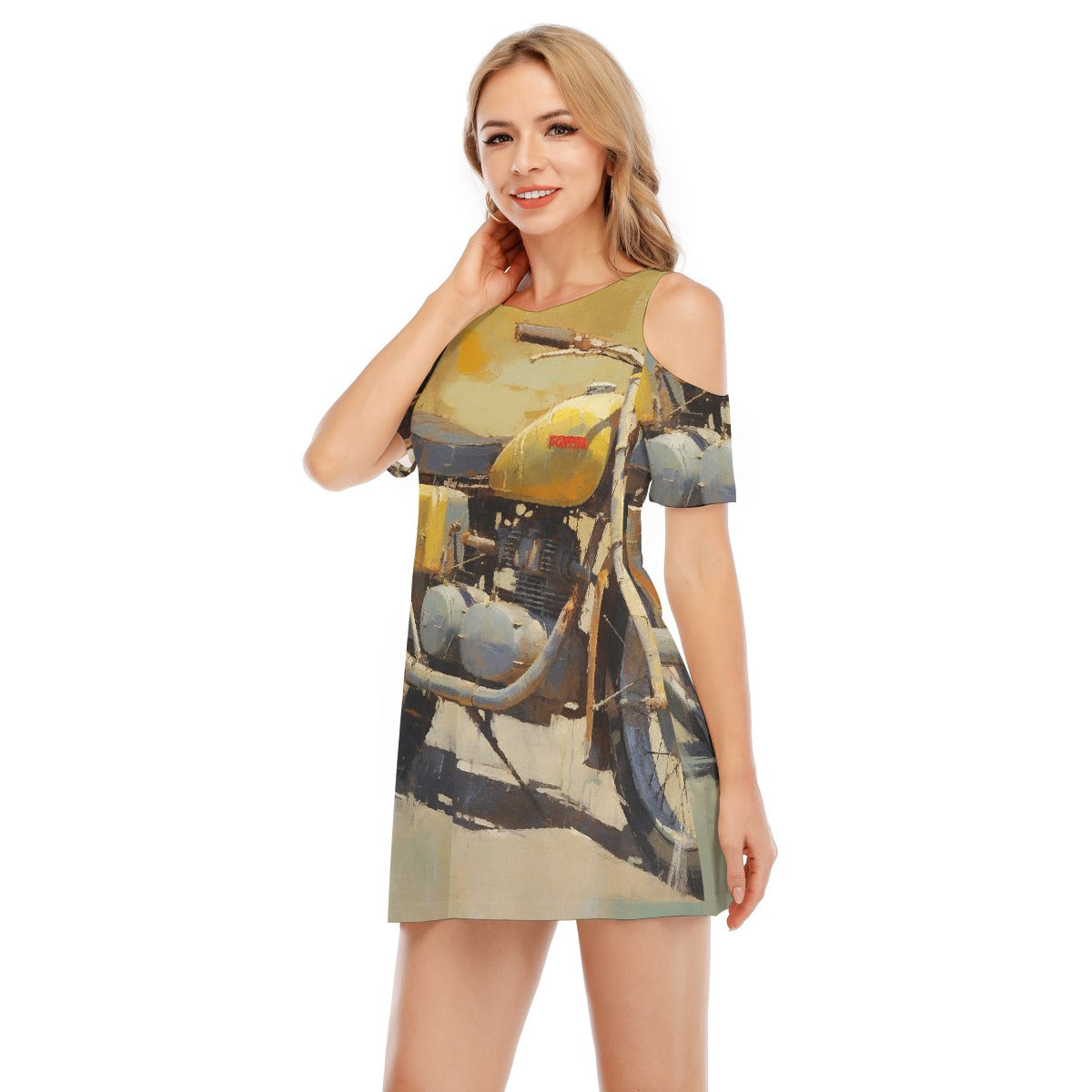 All-Over Print Women's Cold Shoulder Dress | 190GSM Cotton
