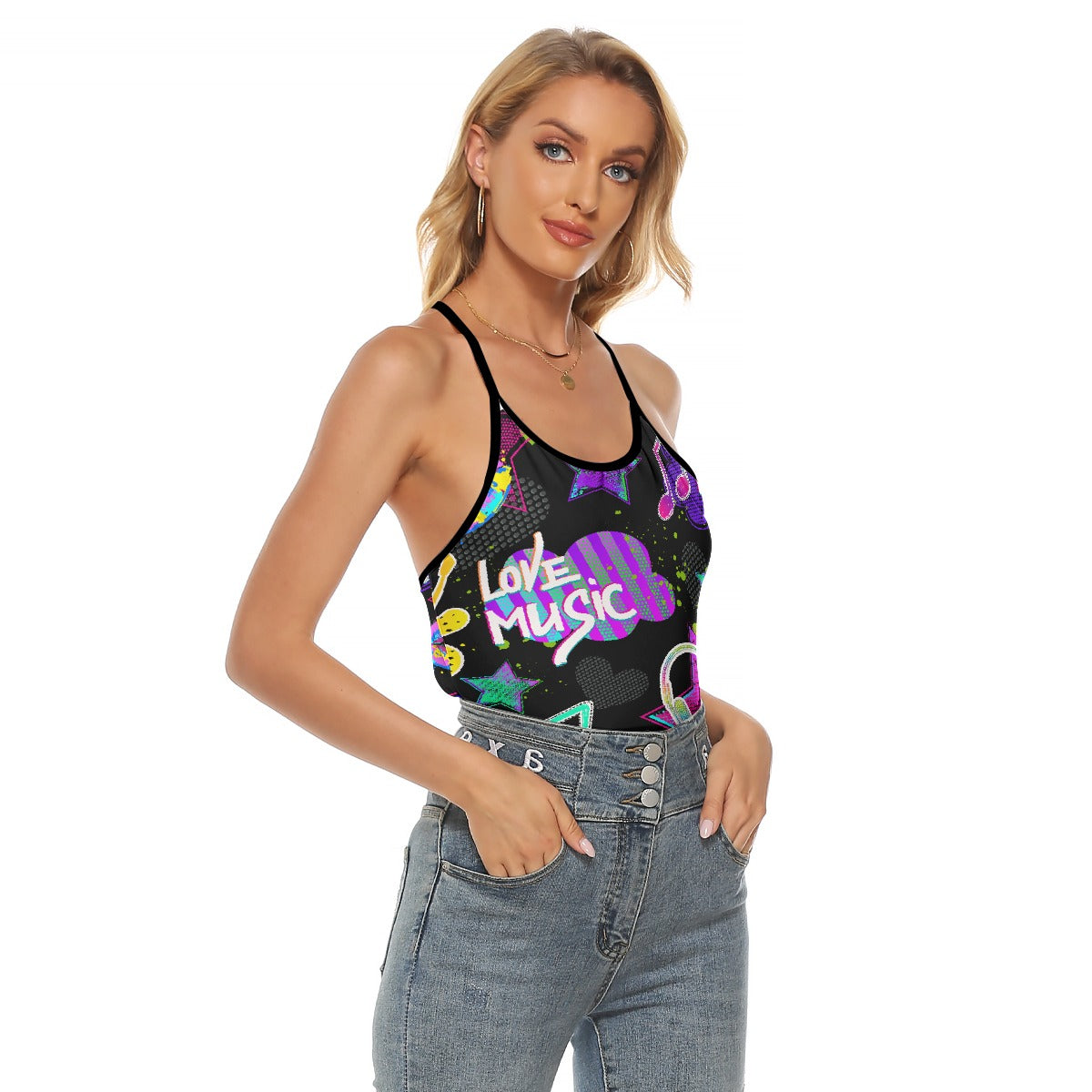All-Over Print Women's Criss-Cross Open Back Tank Top