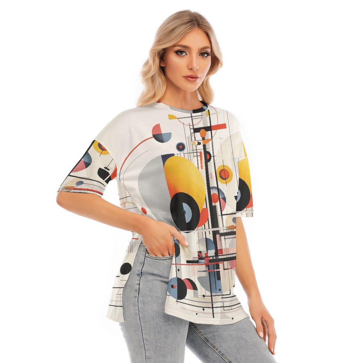 All-Over Print Women's Short Sleeves T-shirt With Hem Split