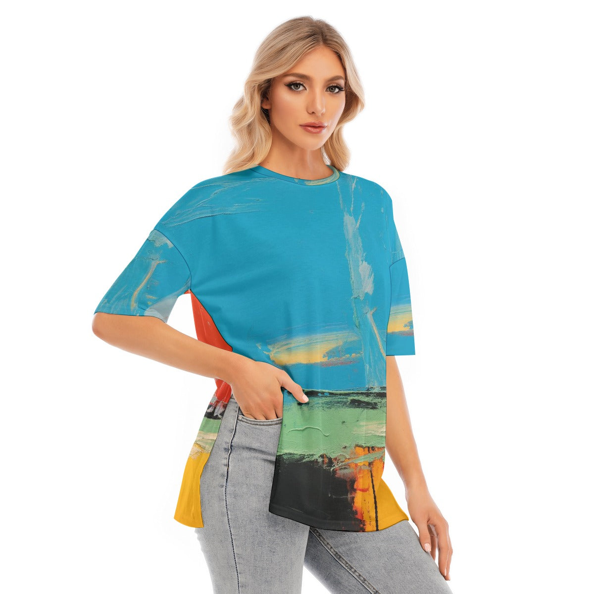 All-Over Print Women's Short Sleeves T-shirt With Hem Split