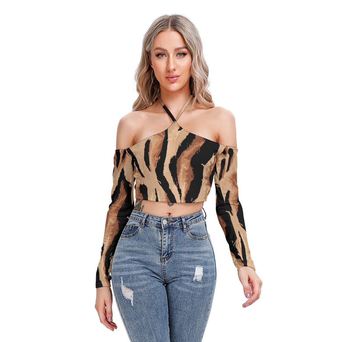 All-Over Print Women's Halter Lace-up Top