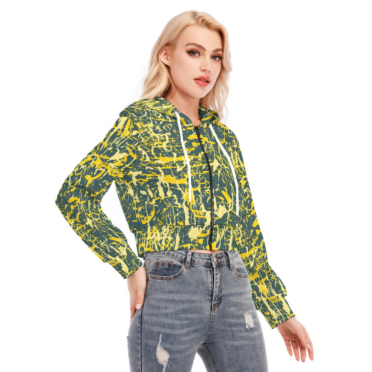 All-Over Print Women's Crop Top Hoodie With Zipper Closure